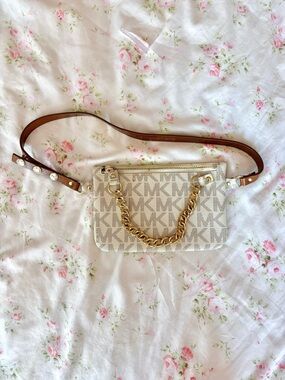 Michael Kors Signature MK Logo Mini Fanny Pack with Gold Chain